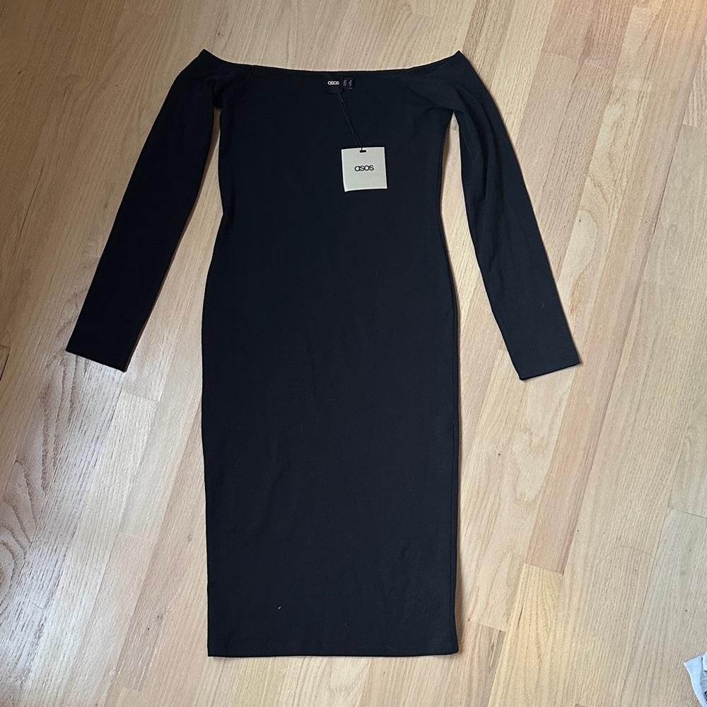 ASOS NWT Black Long Sleeve Off-Shoulder midi Dress